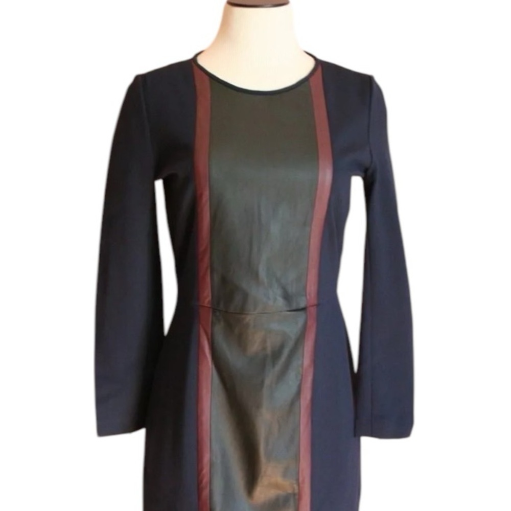 J.Crew Faux Leather Panel Sheath Dress Size 00 Black Bodycon Work Office Chic - Picture 2 of 5